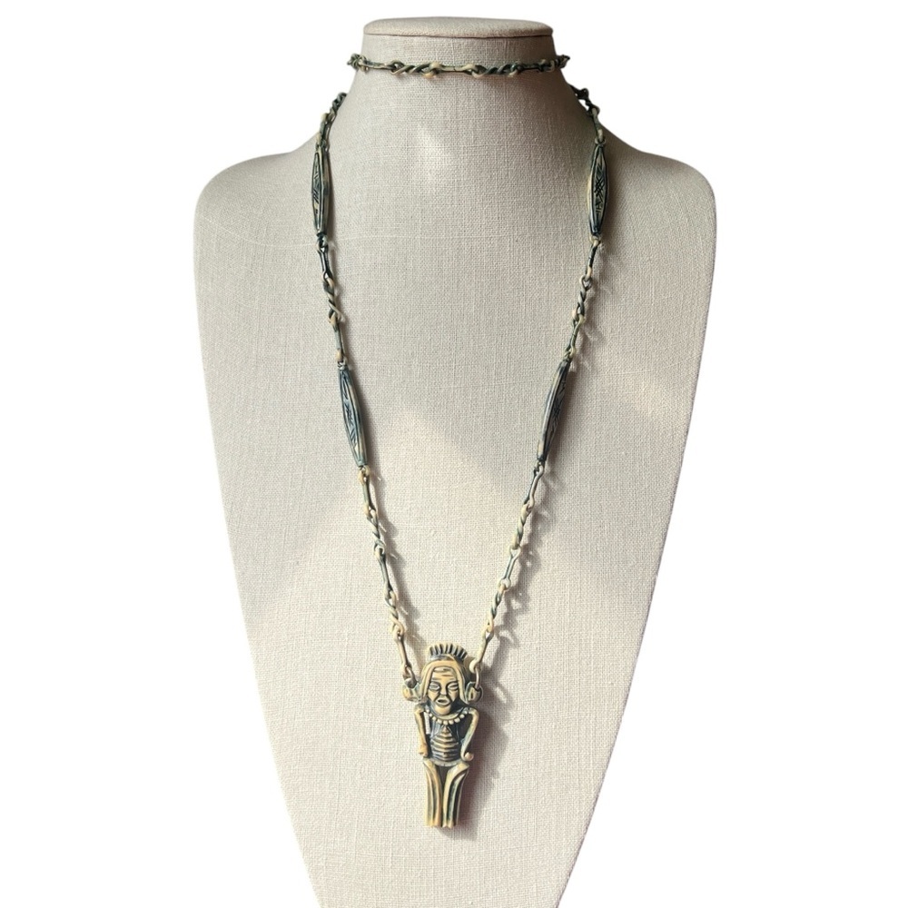 Molded Plastic Tribal Pendant Necklace